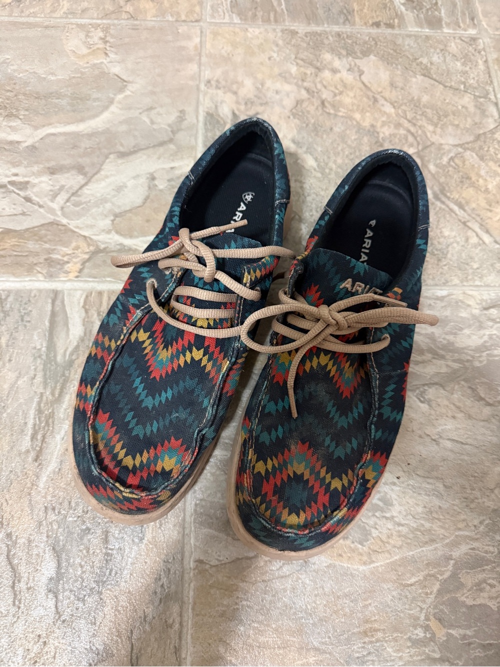 Ariat Canvas Lace-Up Sneakers in Teal with Multicolor Aztec Print